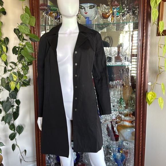 Roots Black Trench Coat with Tailored Waist Size Small - Picture 8 of 14